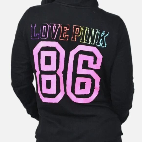 Y2K Victoria’s Secret PINK Black Rainbow Zip Hoodie Sweatshirt - Picture 1 of 6